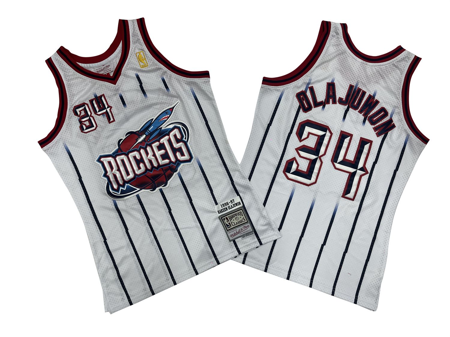 Men Houston Rockets #34 Olajuwon White Throwback NBA Jersey